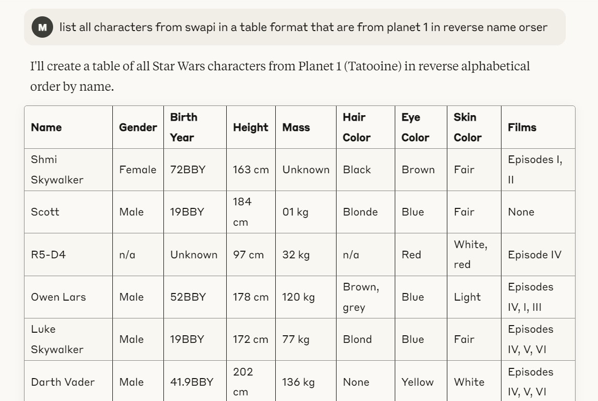 MCP all swapi characters in reverse